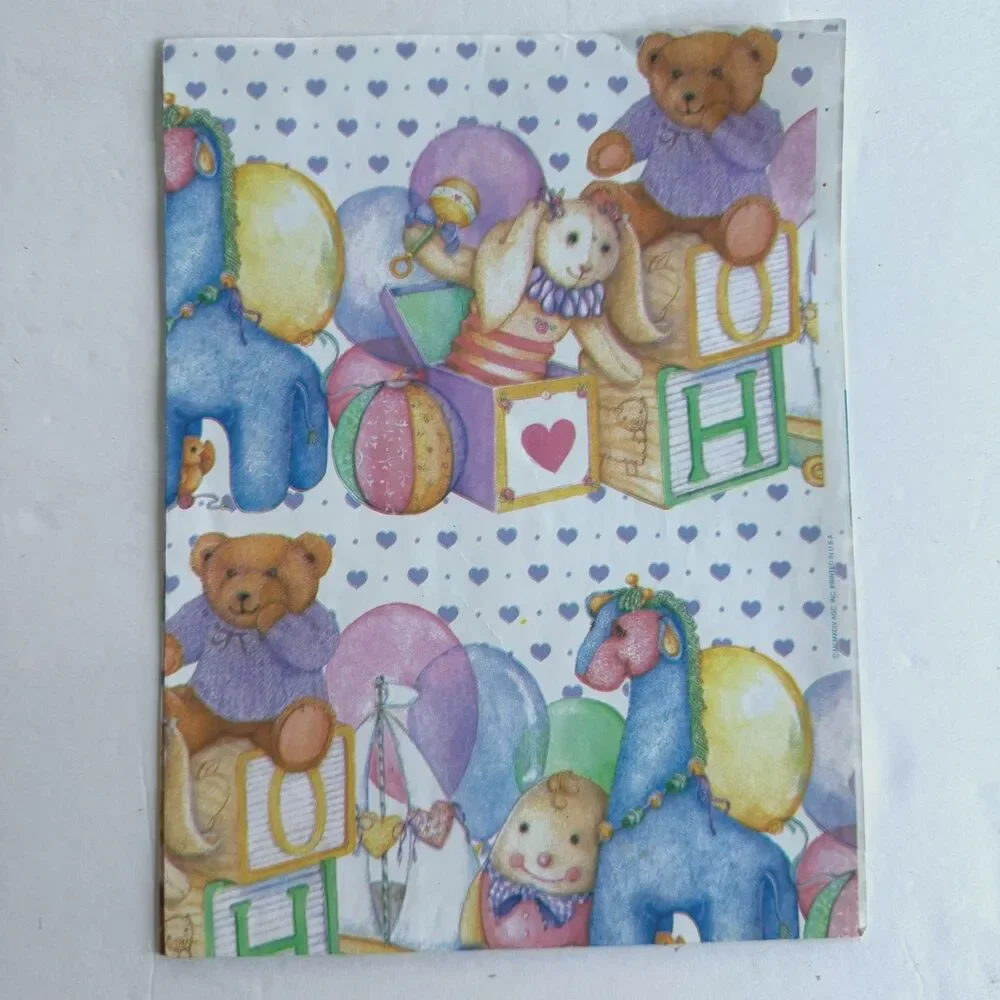 Vintage Teddy Bear Gift Wrapping Paper 4 Designs Baby Shower Juvenile Sailboats